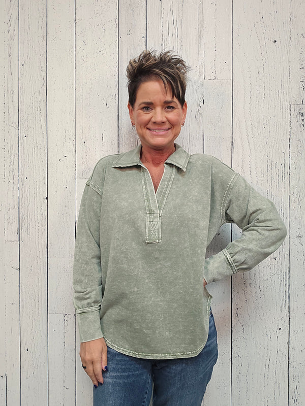 トップス melt the lady collared knit tops WASHED COLLARED LONG SLEEVE KNIT TOP - Jodi's Hometown Boutique