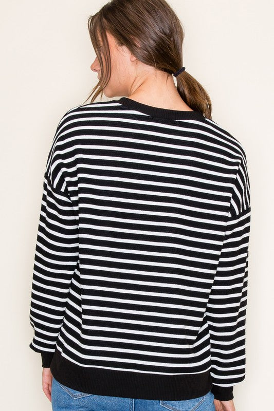 Long Sleeve Textured Stripe Top - Jodi's Hometown Boutique