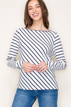 Boat Neck Diagonal Stripe Top