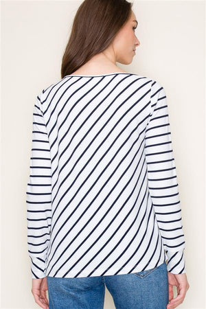 Boat Neck Diagonal Stripe Top