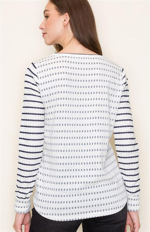 Dash Body Print Stripe Sleeve Top