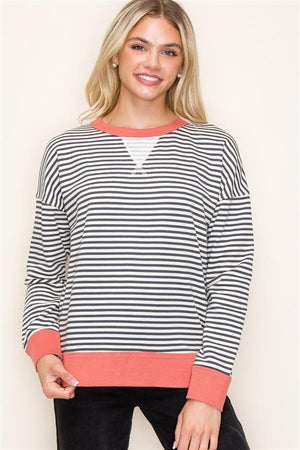 Striped French Terry Crew Neck