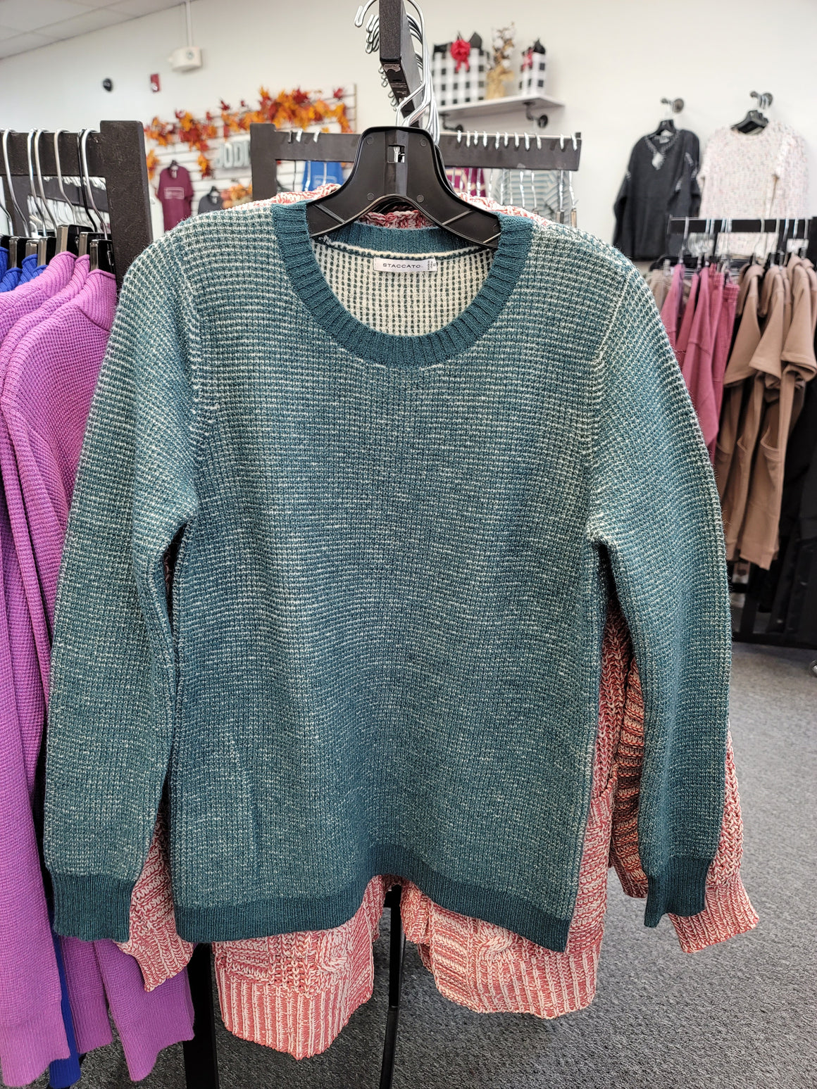 Peacock Waffle Textured 2 Tone Pullover Sweater