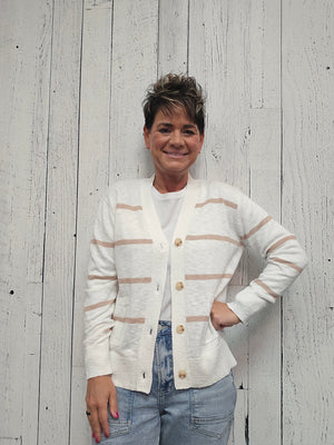 LIGHTWEIGHT STRIPE OVERSIZED V-NECK CARDIGAN