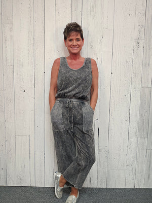 Mineral Wash Onesie Jumpsuit with Waffle Pockets