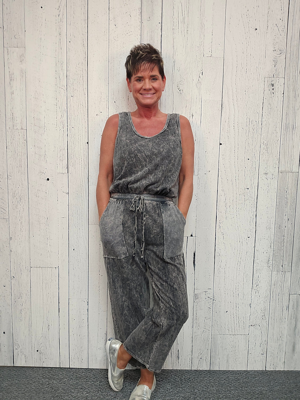 Mineral Wash Onesie Jumpsuit with Waffle Pockets