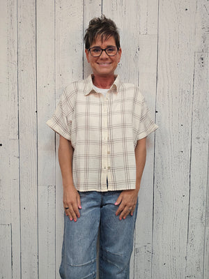 PLAID GAUZE DOLMAN SHIRT