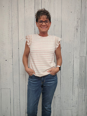 CREW NECK DOTTED STRIPE TOP