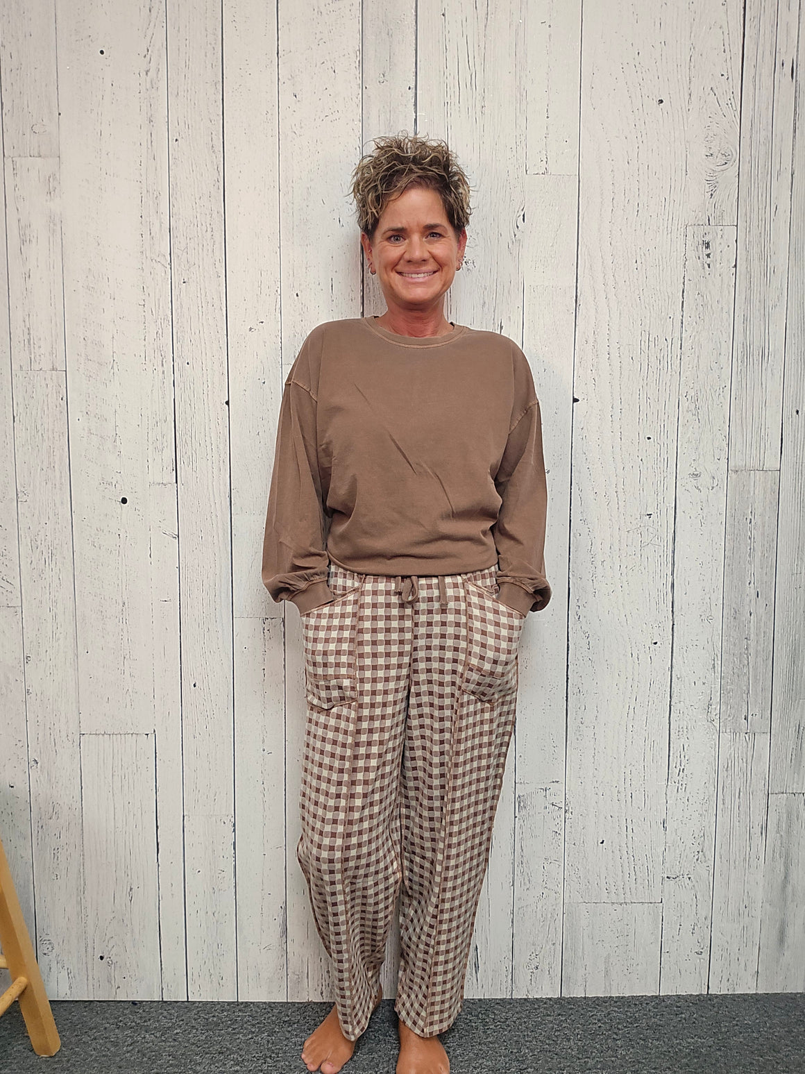 Super Soft Brushed Gingham Barrel Pants