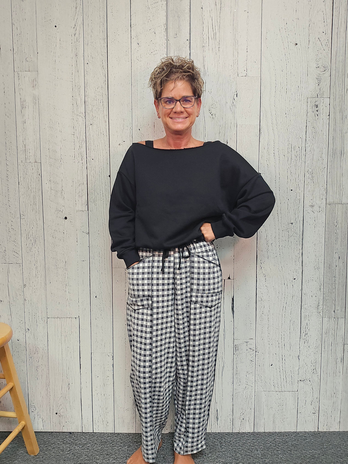 Super Soft Brushed Gingham Barrel Pants