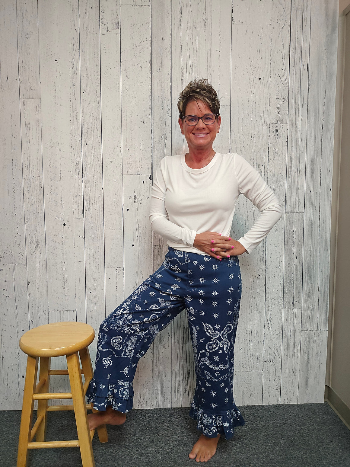 Ruffle Washed Camo Wide Leg Denim