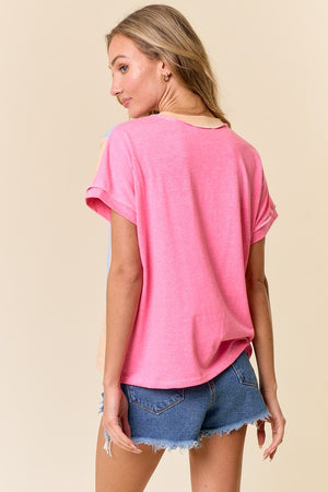 Color Block Front Button Tee