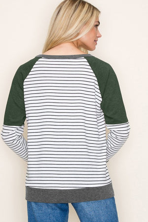 Color Block Contrast Band Stripe Terry Top