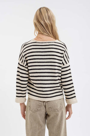 Stripe Split Neck Sweater