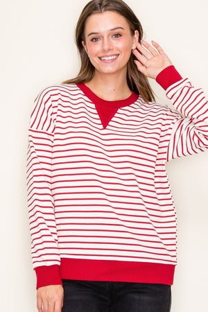 Crew Neck Textured Striped Top