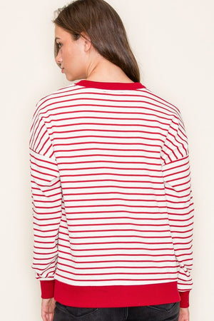 Crew Neck Textured Striped Top