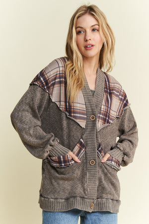 Mineralwash Cardigan With Plaids