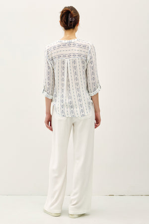 Printed 3/4 Sleeve Front Tie Blouse