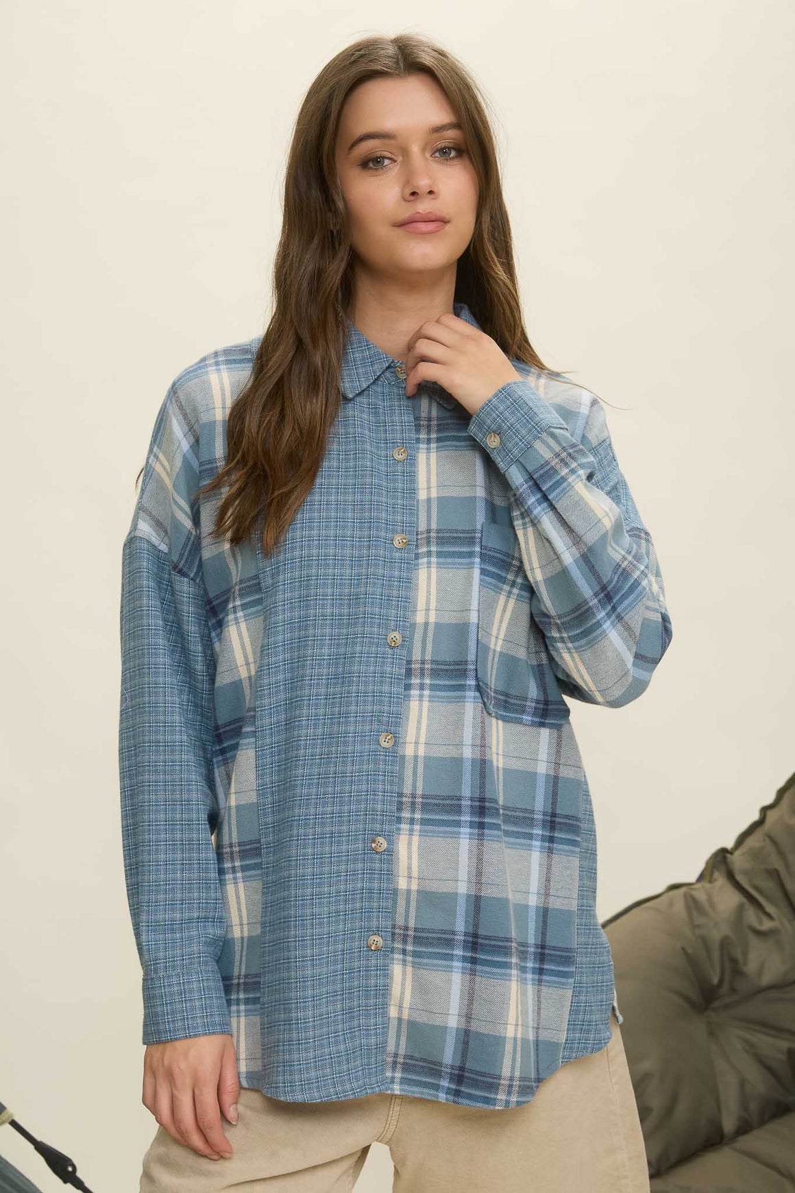 Color Block Plaid Shirt