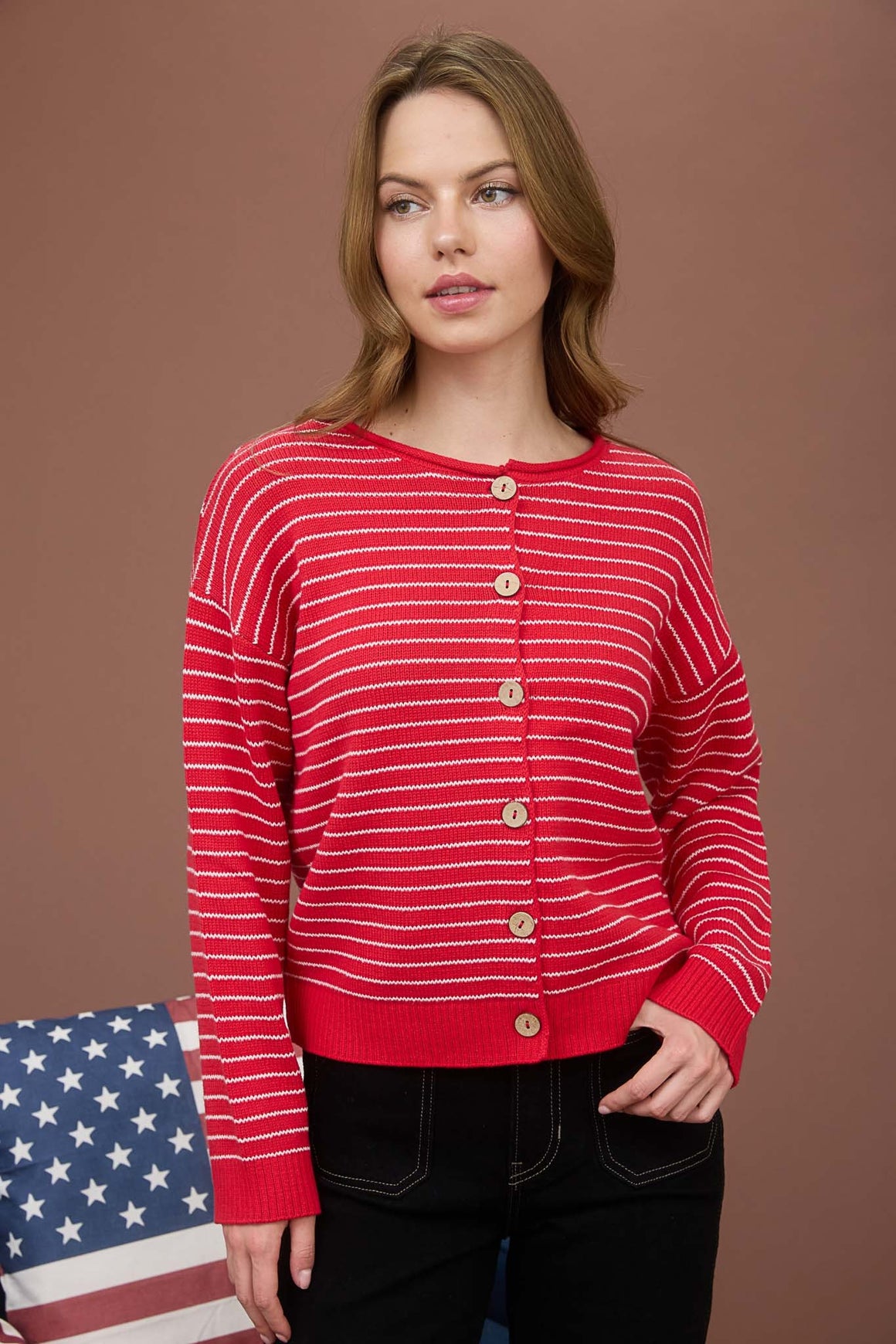 Stripe Front Button Cardigan