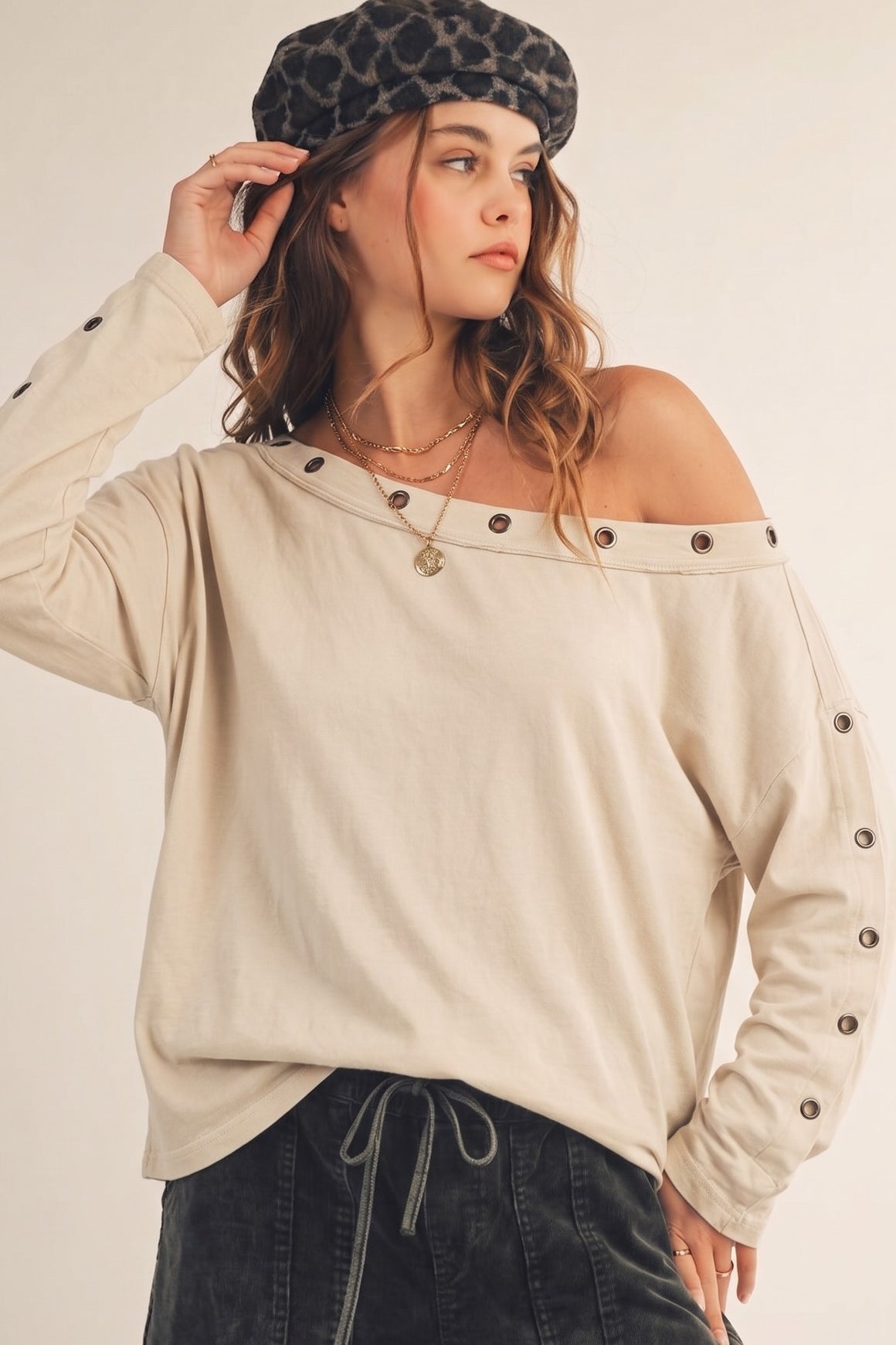 Auralis Metal Trim Eyelet Top
