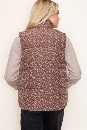 Floral Printed Zip Up Padded Vest