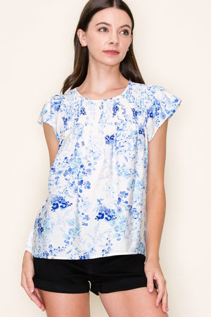 FLUTTER SLEEVE FLORAL PRINT TOP