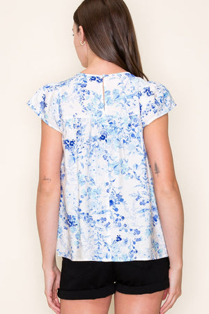 FLUTTER SLEEVE FLORAL PRINT TOP