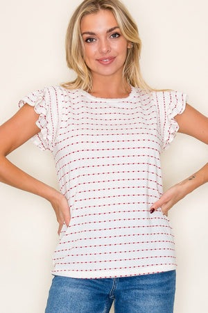 CREW NECK DOTTED STRIPE TOP