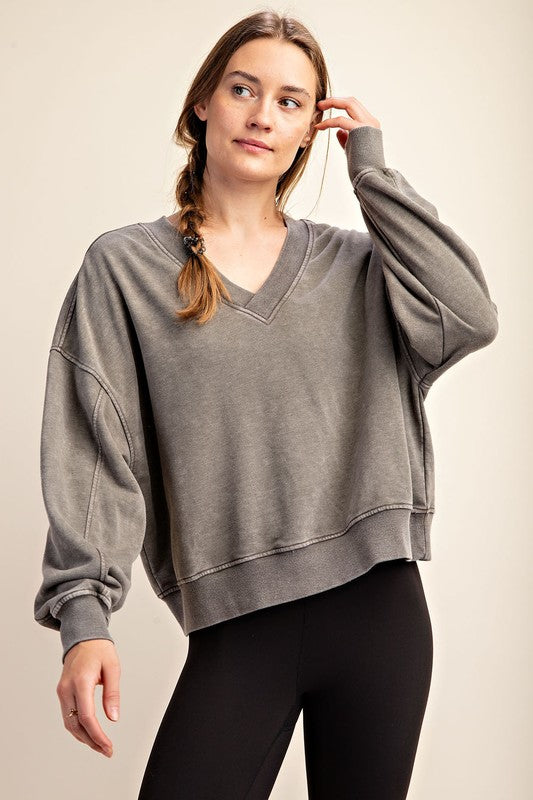 Mineral Washed V-Neck Sweatshirt