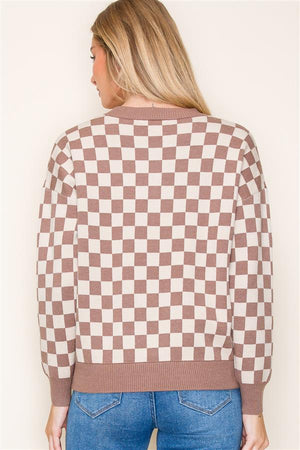 Checkerboard Crew Neck Sweater ??