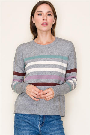 Multi Color Stripe Crew Neck Sweater