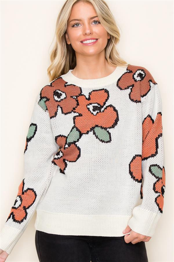 Flower Crew Neck Sweater