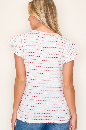 CREW NECK DOTTED STRIPE TOP