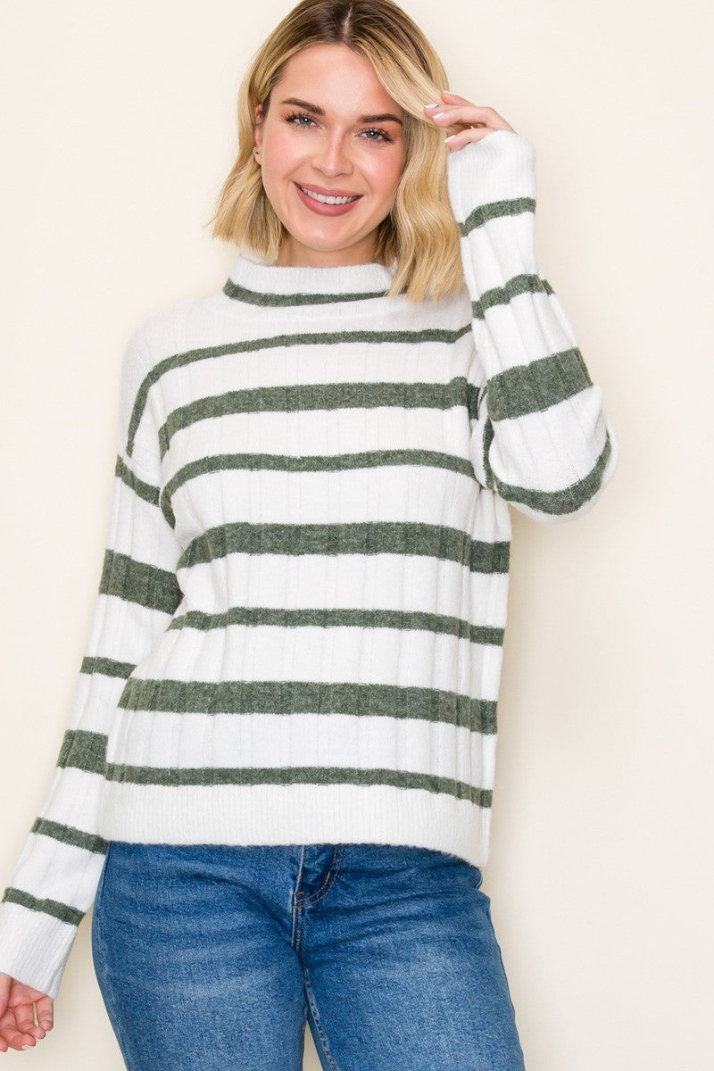 Mock Neck Stripe Sweater