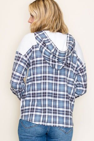 Plaid Contrast Waffle Knit Hoodie
