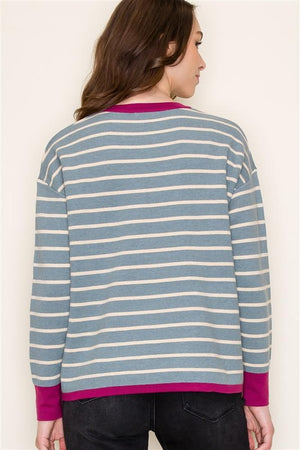 Oversized Stripe Contrast Rib Pullover